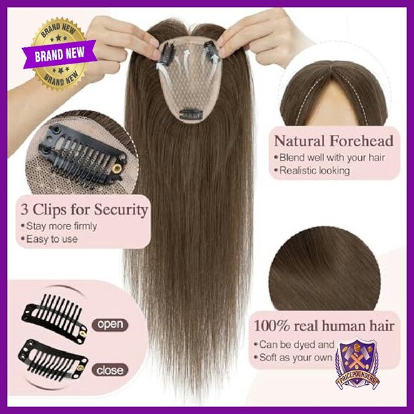 Large Silk Base Human Hair Topper, 150% Density Clip-In, 10 Inch main image 6